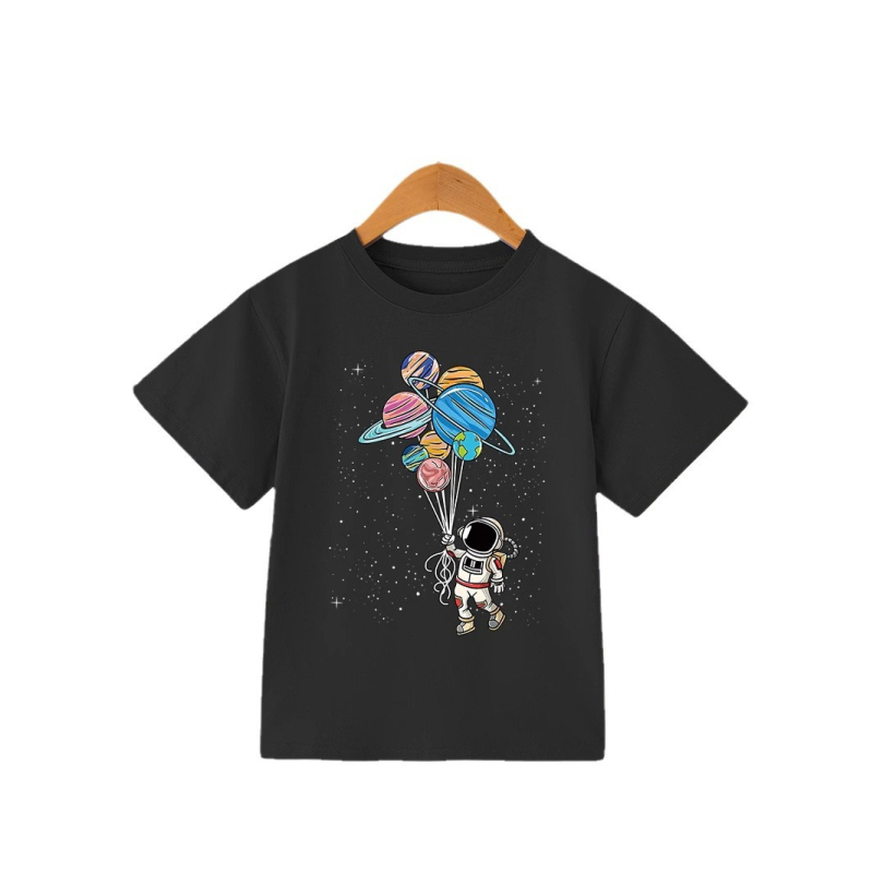 Детски летен топ с къс ръкав и изображение на астронавт, детска тениска за тийнейджъри, с принтирана коса