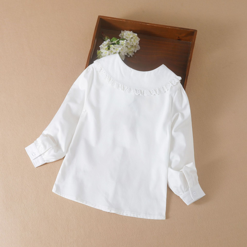Dievčenské tričko jar a jeseň 2024 jarné oblečenie tričko v západnom štýle detské dievčenské biele tričko z čistej bavlny dievčenské tričko s dlhým rukávom jar