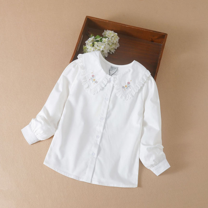 Dievčenské tričko jar a jeseň 2024 jarné oblečenie tričko v západnom štýle detské dievčenské biele tričko z čistej bavlny dievčenské tričko s dlhým rukávom jar