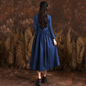 Voľné šaty veľkej veľkosti s deväťštvrťovými rukávmi, jar 2025, nová retro vyšívaná džínsová sukňa, stredne dlhá sukňa 82582