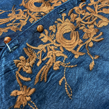 Voľné šaty veľkej veľkosti s deväťštvrťovými rukávmi, jar 2025, nová retro vyšívaná džínsová sukňa, stredne dlhá sukňa 82582