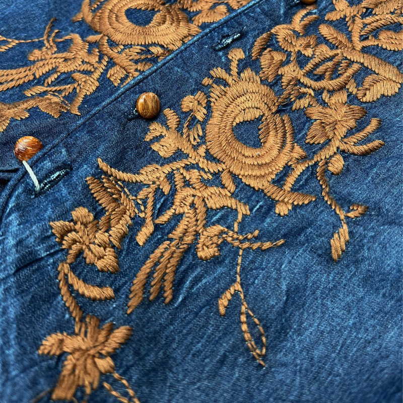 Voľné šaty veľkej veľkosti s deväťštvrťovými rukávmi, jar 2025, nová retro vyšívaná džínsová sukňa, stredne dlhá sukňa 82582