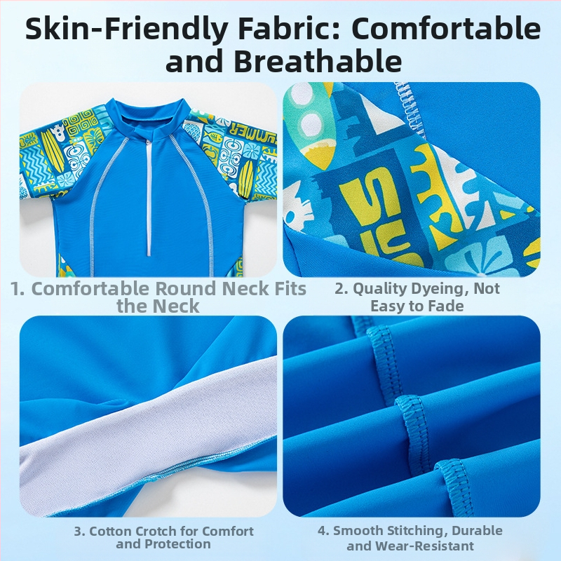 Detské plavky pre chlapcov 2025 Nové jednodielne plavky pre stredné a veľké deti, tréningové plavky s kresleným motívom, okrúhlym výstrihom, pohodlné