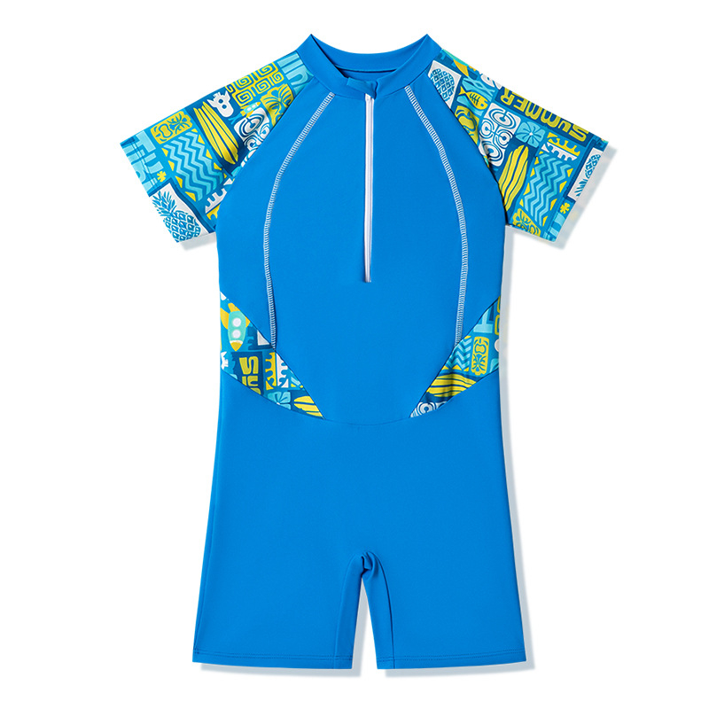 Detské plavky pre chlapcov 2025 Nové jednodielne plavky pre stredné a veľké deti, tréningové plavky s kresleným motívom, okrúhlym výstrihom, pohodlné