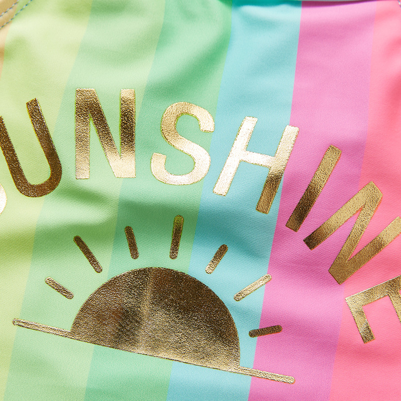 Ārējās tirdzniecības jauns meiteņu viendaļīgs peldkostīms ar apzeltītu saules gaismu, meiteņu peldkostīms ar krokotām mežģīnēm, bērnu peldkostīms