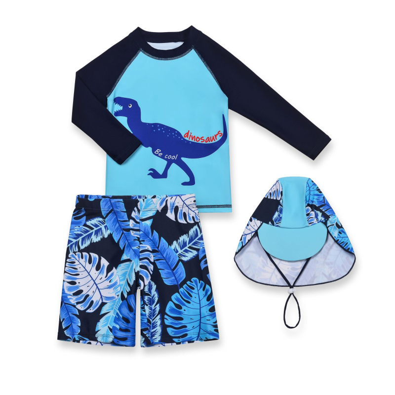 Laste dinosauruseteemaline ujumistrikoo, poiste päikesekaitsega surfiülikond, pikkade varrukatega kaheosaline ujumistrikoo, päikesekaitsega ujumistrikoo uuendus