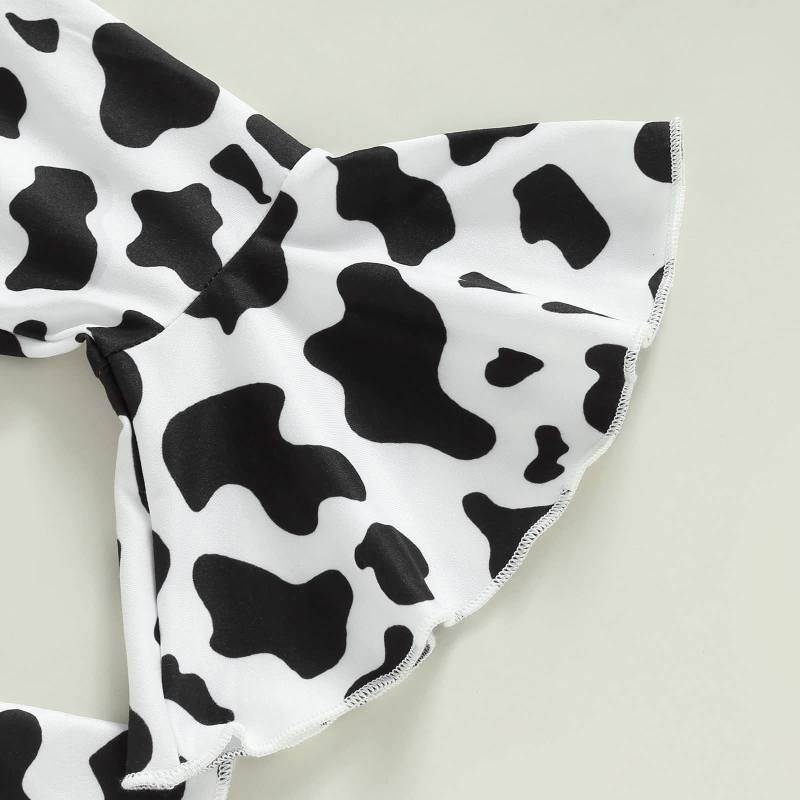 Európske a americké cezhraničné dievčenské jednofarebné nohavice s lietajúcimi rukávmi a mikinou s potlačou kravy s pokrývkou hlavy