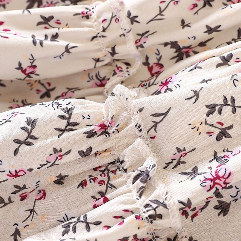 Dievčenské jarné a jesenné kvetinové plisované šaty s trakmi, klopou a dlhým rukávom, malé vrchné oblečenie, trendy