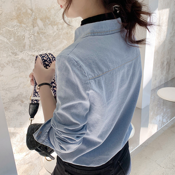 Jarné a jesenné džínsové tričko s dlhým rukávom, dámske jesenné nové kórejské štýlové slim-fit zoštíhľujúce vnútorné tričko, dámske spodné tričko