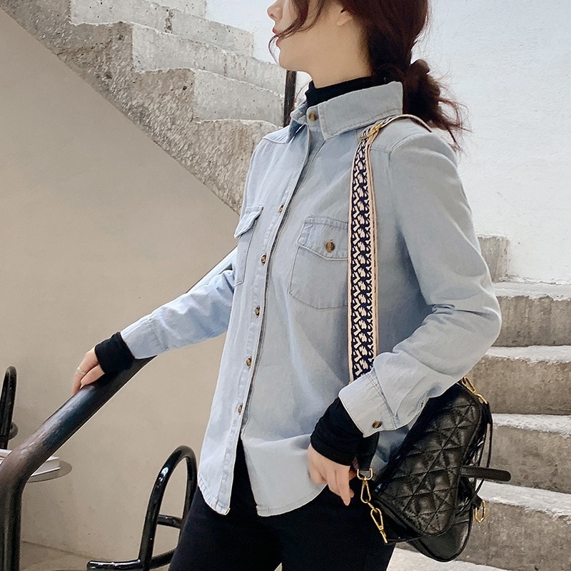 Jarné a jesenné džínsové tričko s dlhým rukávom, dámske jesenné nové kórejské štýlové slim-fit zoštíhľujúce vnútorné tričko, dámske spodné tričko