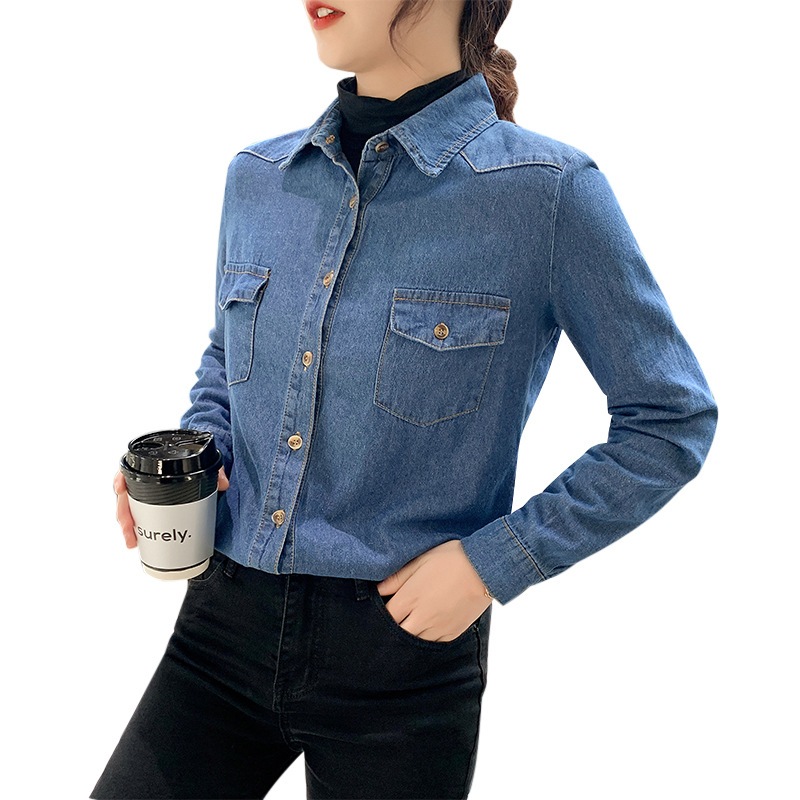 Jarné a jesenné džínsové tričko s dlhým rukávom, dámske jesenné nové kórejské štýlové slim-fit zoštíhľujúce vnútorné tričko, dámske spodné tričko