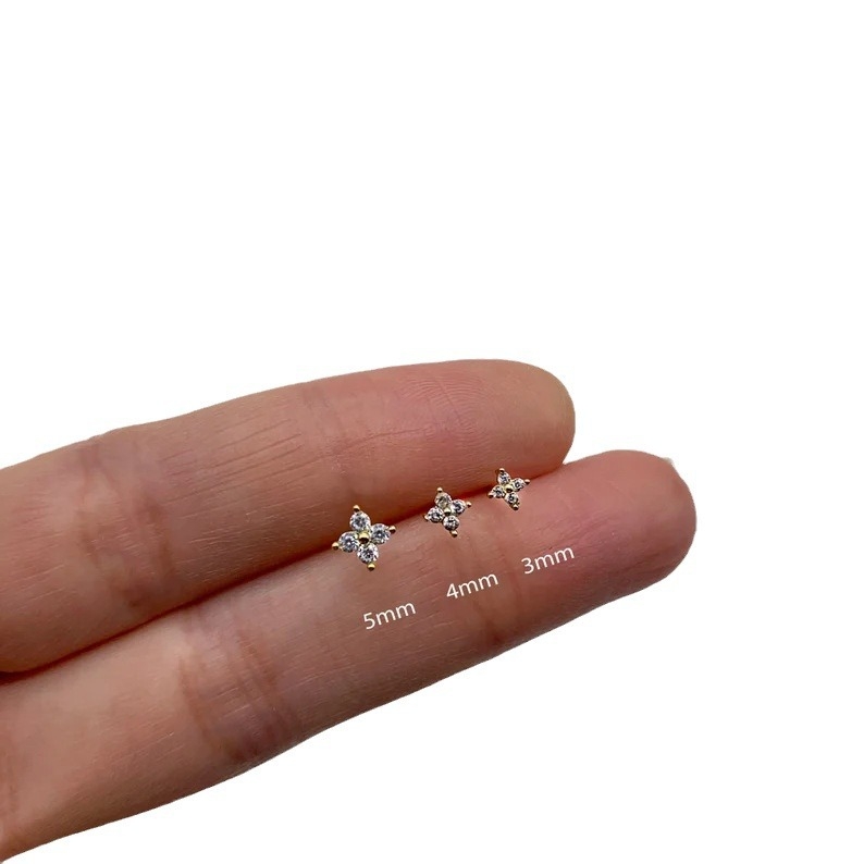 Jaapani ja Korea stiilis s925 hõbedast ristikhõbedast väikesed kõrvarõngad tsirkooniga, lihtsad väikesed universaalsed kõrvarõngad naiste kõrvaluuga