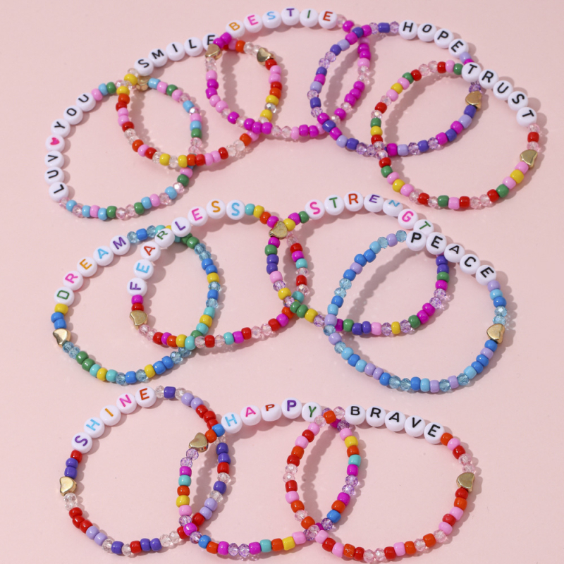 Piiriülene uus laste käevõru naistele suvine helmestega esimene ehtekomplekt värviliste riisihelmestega käevõru õpilastele