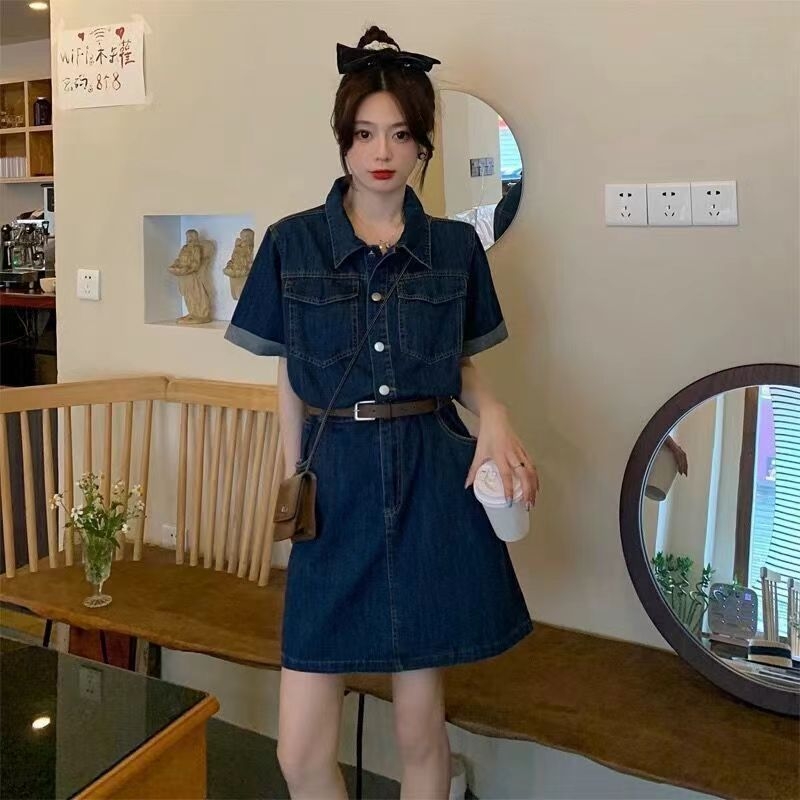 Rifľové šaty vo francúzskom štýle 2024 Nové dámske oblečenie Letný oblek Spice Girl Dlhé šaty pre malého muža Elegantná prestávka na čaj