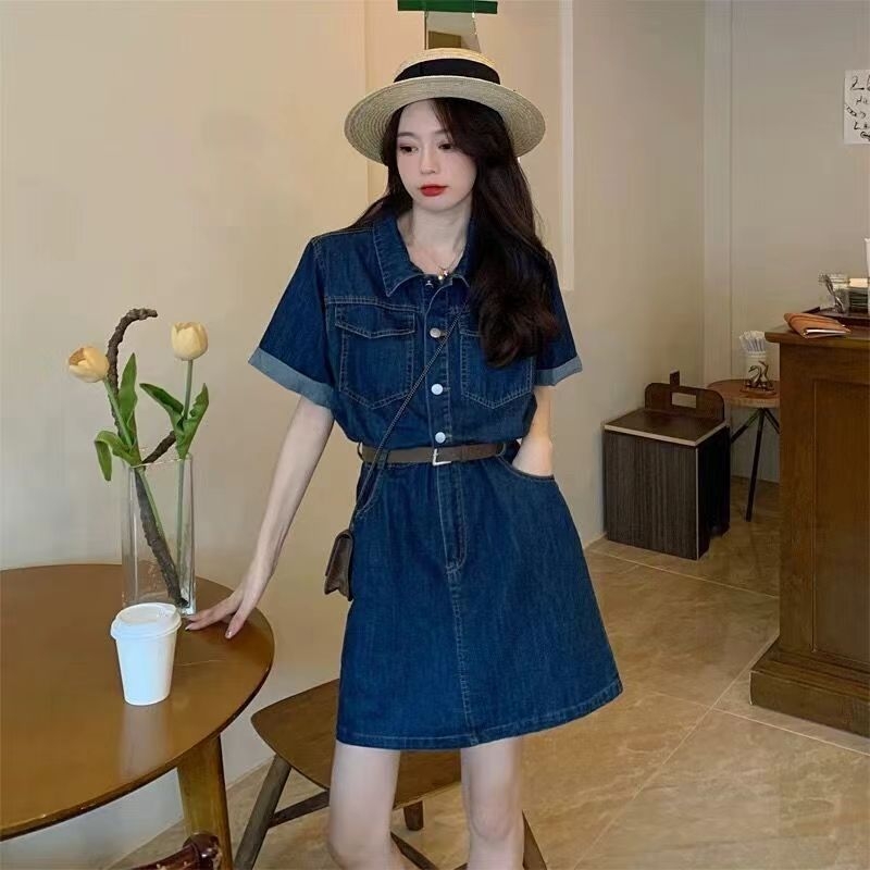 Rifľové šaty vo francúzskom štýle 2024 Nové dámske oblečenie Letný oblek Spice Girl Dlhé šaty pre malého muža Elegantná prestávka na čaj