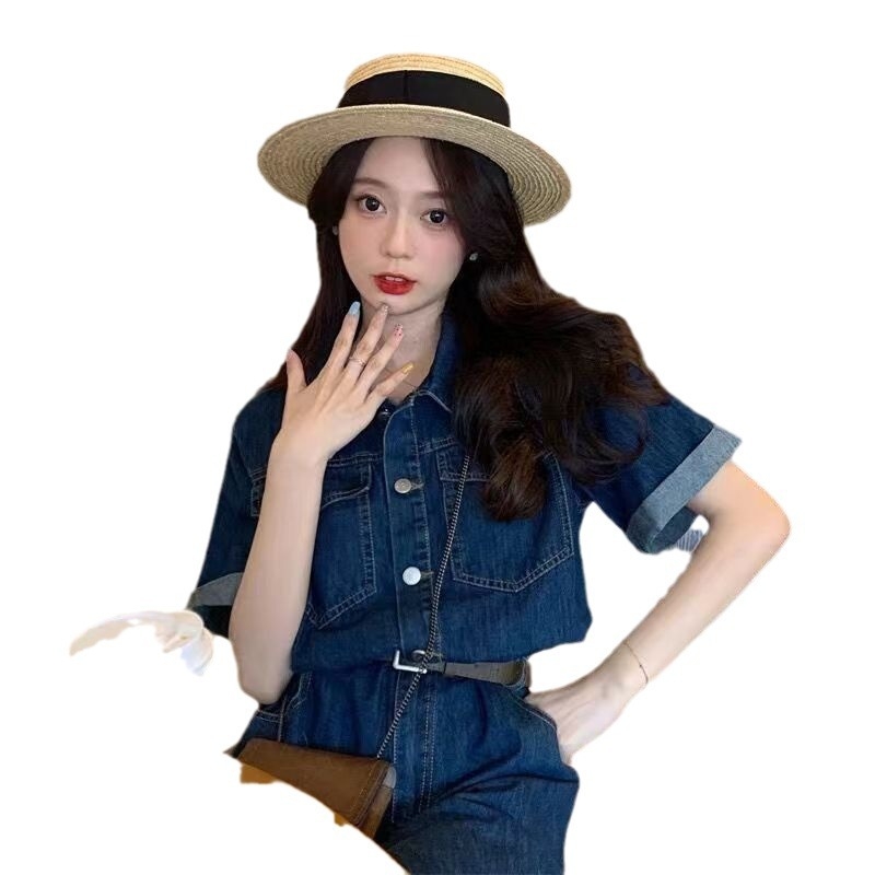 Rifľové šaty vo francúzskom štýle 2024 Nové dámske oblečenie Letný oblek Spice Girl Dlhé šaty pre malého muža Elegantná prestávka na čaj