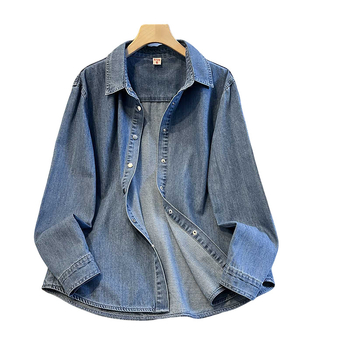 Dámska vintage džínsová košeľová bunda Stacked-up, nová voľná, univerzálna, s flísovou podšívkou, zahustená, teplá vnútorná džínsová košeľa pre ženy