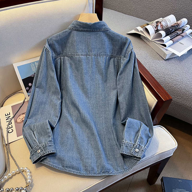 Dámska vintage džínsová košeľová bunda Stacked-up, nová voľná, univerzálna, s flísovou podšívkou, zahustená, teplá vnútorná džínsová košeľa pre ženy