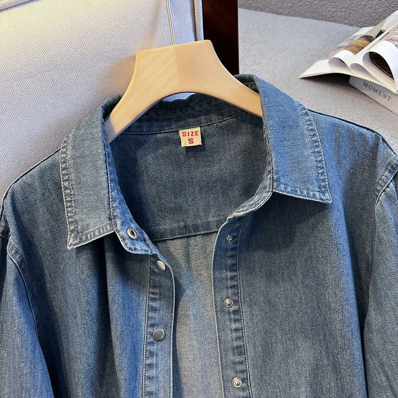 Dámska vintage džínsová košeľová bunda Stacked-up, nová voľná, univerzálna, s flísovou podšívkou, zahustená, teplá vnútorná džínsová košeľa pre ženy