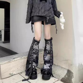 Kryt na nohy Spice Girls Hole Denim, štýl akadémie, zoštíhľujúci retro, sladký, cool, stredne veľký, komické pančuchy, subkultúra y2k