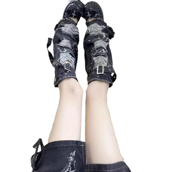 Kryt na nohy Spice Girls Hole Denim, štýl akadémie, zoštíhľujúci retro, sladký, cool, stredne veľký, komické pančuchy, subkultúra y2k