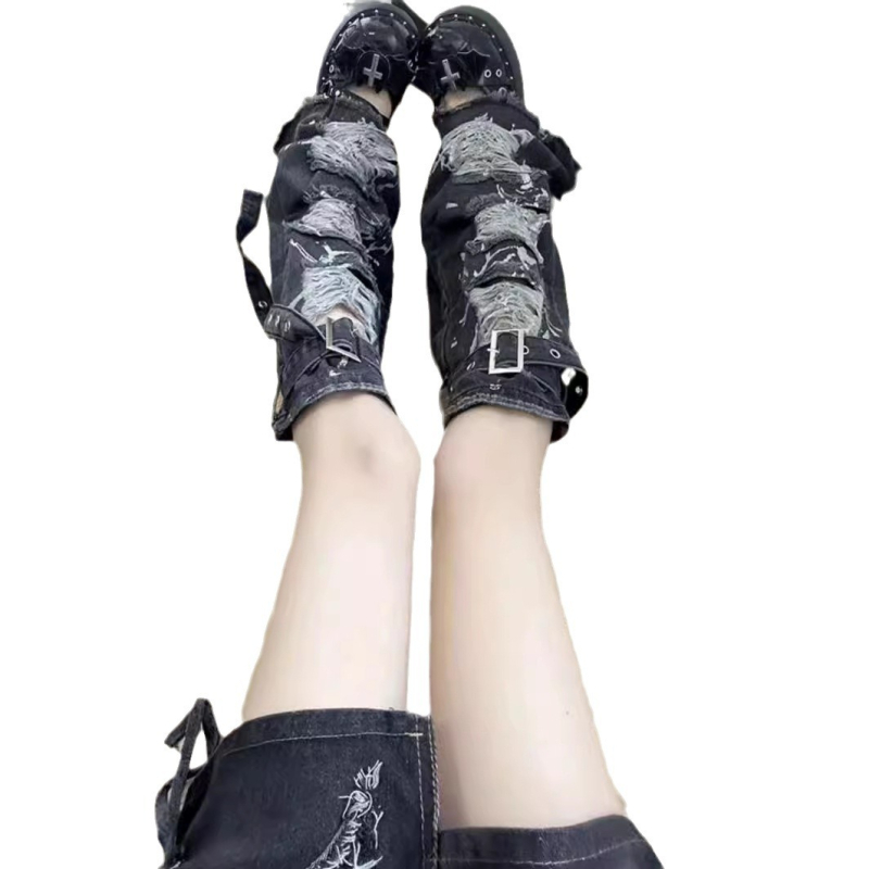 Kryt na nohy Spice Girls Hole Denim, štýl akadémie, zoštíhľujúci retro, sladký, cool, stredne veľký, komické pančuchy, subkultúra y2k