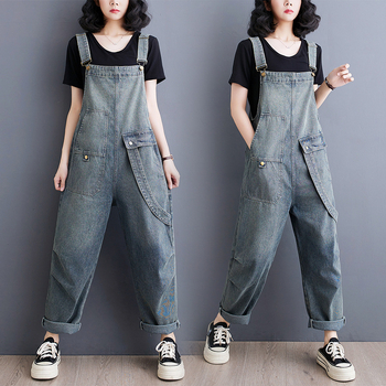 2024. gada vasaras jauns māksliniecisks retro liela izmēra brīvs, ērts ikdienas džinsa kombinezons sievietēm