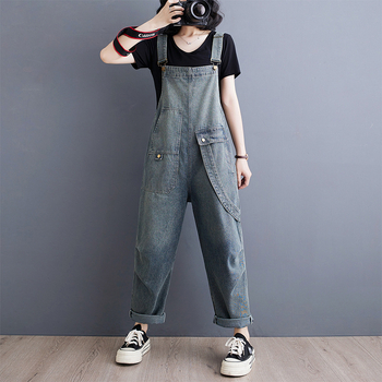 2024. gada vasaras jauns māksliniecisks retro liela izmēra brīvs, ērts ikdienas džinsa kombinezons sievietēm