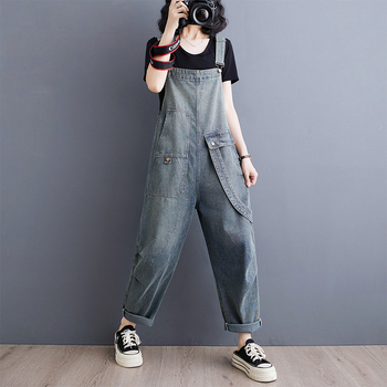 2024. gada vasaras jauns māksliniecisks retro liela izmēra brīvs, ērts ikdienas džinsa kombinezons sievietēm