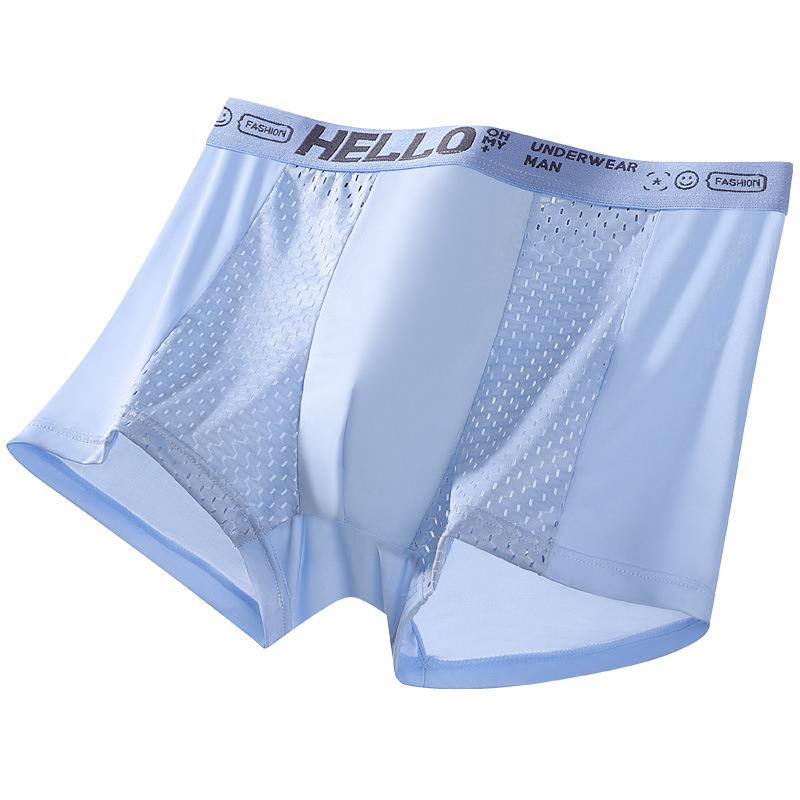 Vīriešu apakšveļas sieta bezšuvju antibakteriālas bokseršorti no Ice Silk auduma, elpojoši, pavasara un vasaras bokseršorti, kurus var nosūtīt jūsu vārdā.