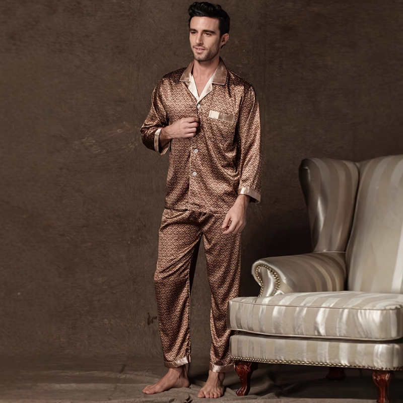 Pánska dvojvrstvová pyžamová súprava s vintage potlačou na jar a jeseň, jednoduchá ležérna módna mládežnícka trendy potlač
