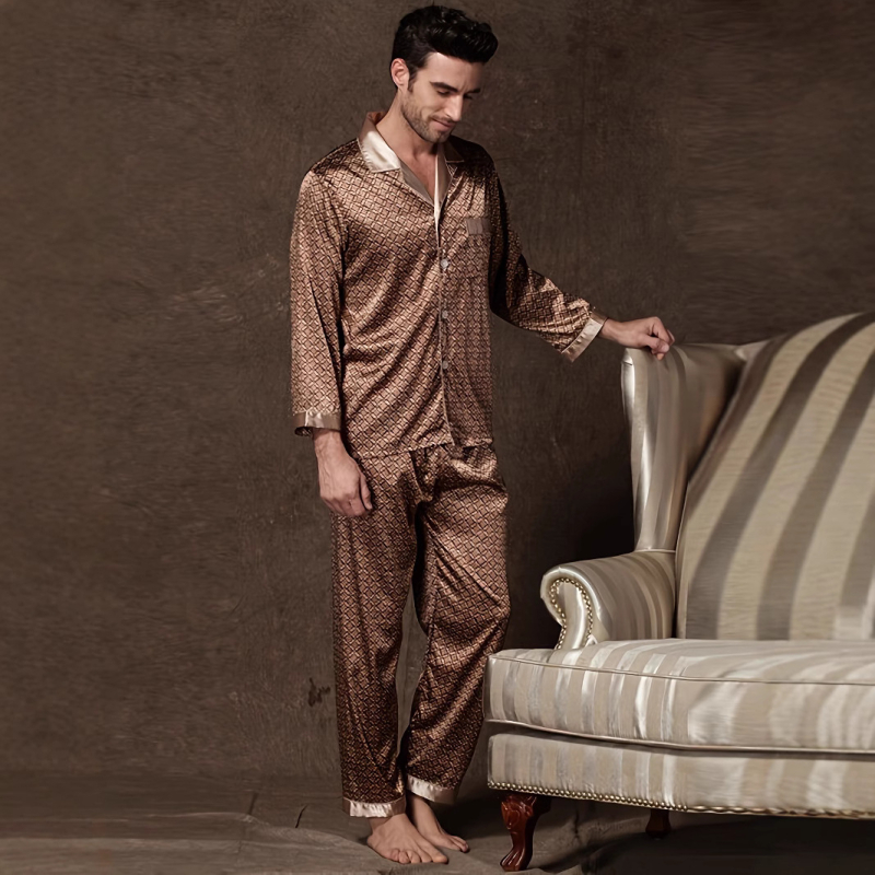 Pánska dvojvrstvová pyžamová súprava s vintage potlačou na jar a jeseň, jednoduchá ležérna módna mládežnícka trendy potlač