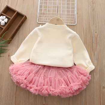 Κοριτσίστικο κοστούμι-πουλόβερ 2024 φθινόπωρο/χειμώνας νέα φούστα δύο τεμαχίων φουσκωτή φούστα μωρού φούστα κούκλας