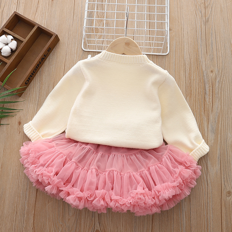 Dievčenský sveterový overal jeseň/zima 2024, nová dvojdielna nafúknutá sukňa, detská sukňa, sveterová sukňa pre bábiky
