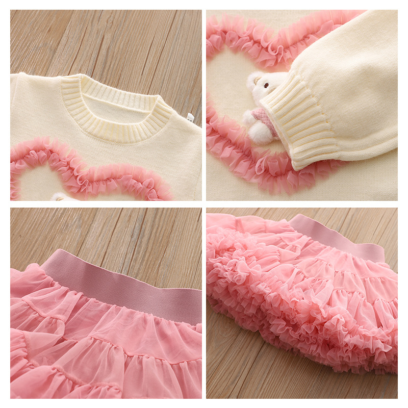 Dievčenský sveterový overal jeseň/zima 2024, nová dvojdielna nafúknutá sukňa, detská sukňa, sveterová sukňa pre bábiky