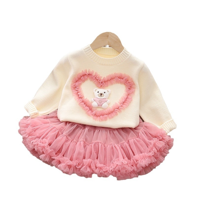 Dievčenský sveterový overal jeseň/zima 2024, nová dvojdielna nafúknutá sukňa, detská sukňa, sveterová sukňa pre bábiky