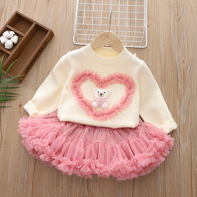 Dievčenský sveterový overal jeseň/zima 2024, nová dvojdielna nafúknutá sukňa, detská sukňa, sveterová sukňa pre bábiky