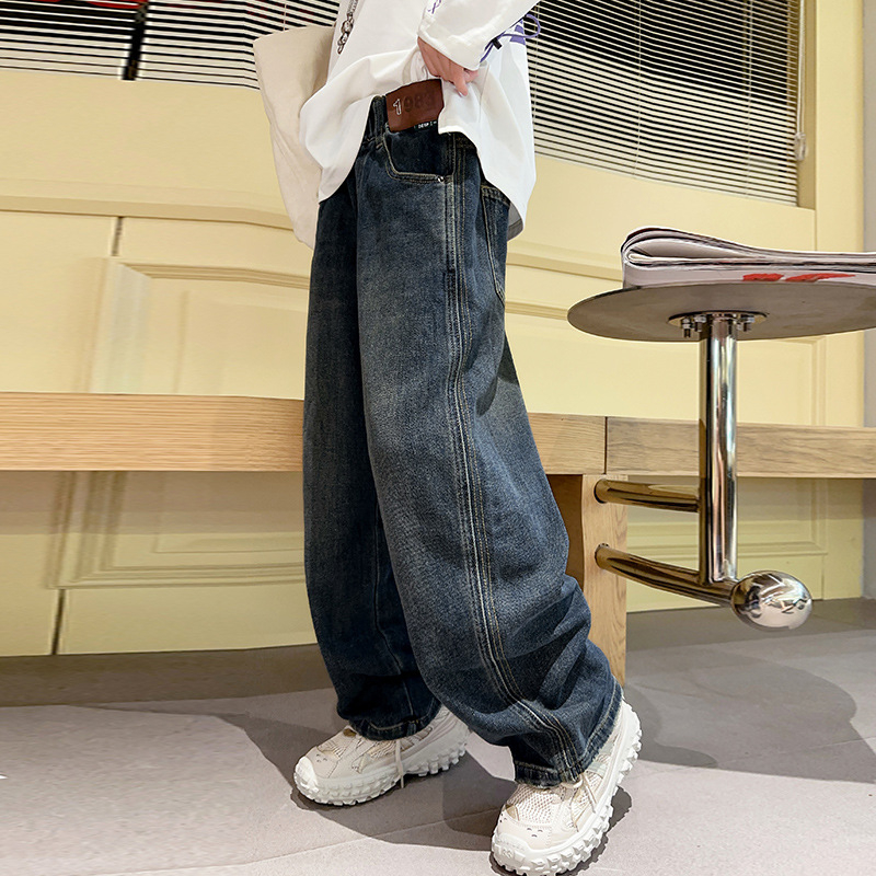 Момчешки панталони Пролет и есен 2025 Нови големи детски пролетни прави дънки Модерни красиви модни пролетни панталони