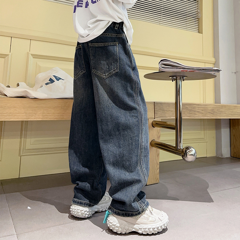 Момчешки панталони Пролет и есен 2025 Нови големи детски пролетни прави дънки Модерни красиви модни пролетни панталони