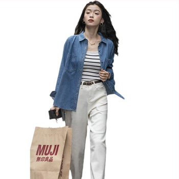 Dámska modrá džínsová košeľa s dlhým rukávom, skorá jeseň, nový kórejský dizajn niky, voľná ležérna tenká bunda