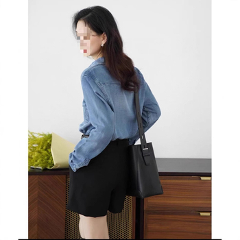 Πρωτότυπο Γυναικείο Πουκάμισο Patchwork με Μακρυμάνικο Στυλ για Άνοιξη/Καλοκαίρι, Λεπτό Πουκάμισο, Τζιν Μπουφάν Tencel με Μακρυμάνικο Στυλ