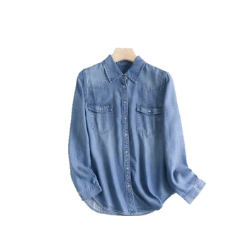 Πρωτότυπο Γυναικείο Πουκάμισο Patchwork με Μακρυμάνικο Στυλ για Άνοιξη/Καλοκαίρι, Λεπτό Πουκάμισο, Τζιν Μπουφάν Tencel με Μακρυμάνικο Στυλ