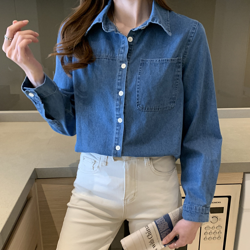 Dámska rifľová košeľa Design Sense, voľná, retro, hongkonská, univerzálna košeľa, veľkoobchod