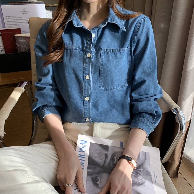 Dámska rifľová košeľa Design Sense, voľná, retro, hongkonská, univerzálna košeľa, veľkoobchod