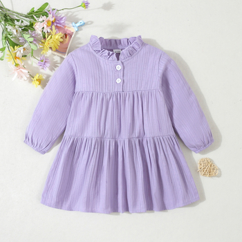 2024 Európske a americké dievčenské jednofarebné krepové žakárové šité šaty, detské oblečenie pre zahraničný obchod