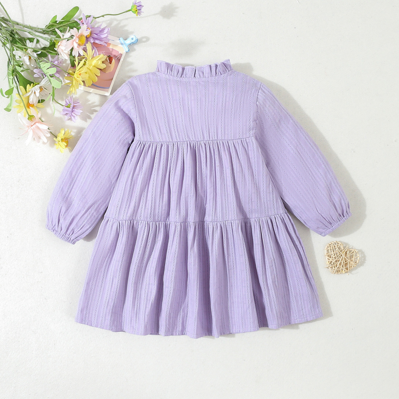 2024 Európske a americké dievčenské jednofarebné krepové žakárové šité šaty, detské oblečenie pre zahraničný obchod