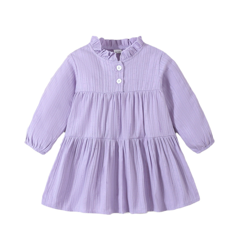 2024 Európske a americké dievčenské jednofarebné krepové žakárové šité šaty, detské oblečenie pre zahraničný obchod