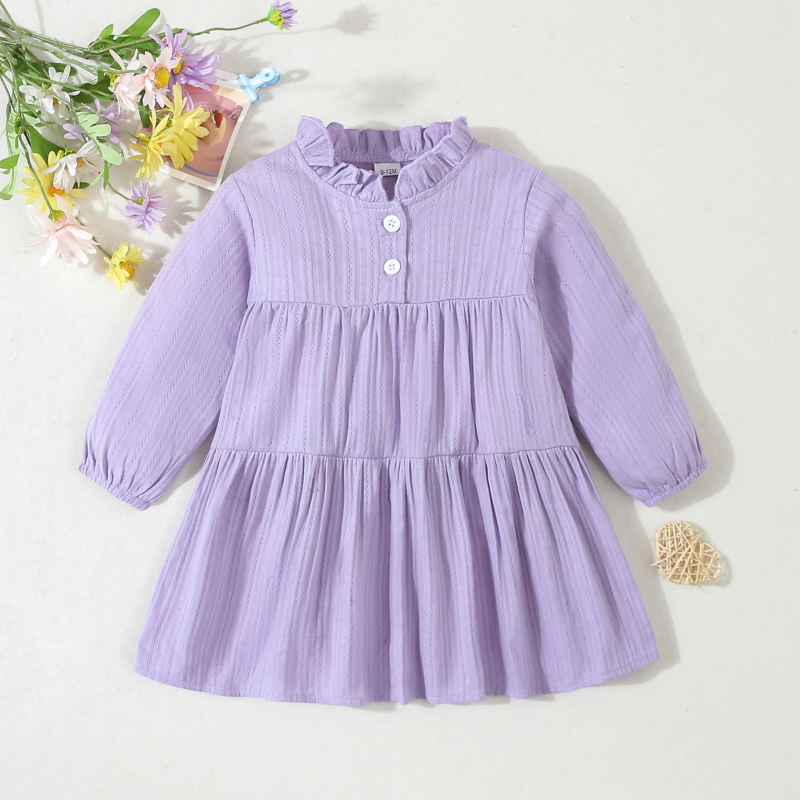 2024 Európske a americké dievčenské jednofarebné krepové žakárové šité šaty, detské oblečenie pre zahraničný obchod