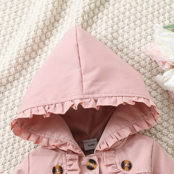 Dječji kaput za proljeće i jesen dugih rukava s volanima, jednostrukim kopčanjem i kapuljačom, europske i američke modne modne djevojčice