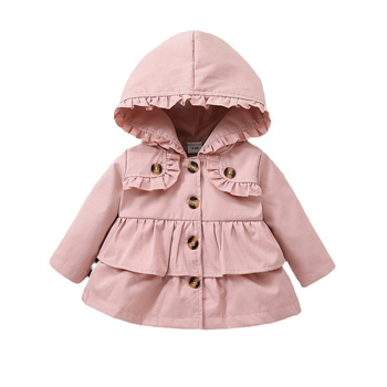 Dječji kaput za proljeće i jesen dugih rukava s volanima, jednostrukim kopčanjem i kapuljačom, europske i američke modne modne djevojčice